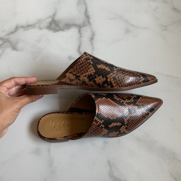 NEW Franco Sarto Rayna brown snakeskin point toe print mules Size 8.5 - Picture 6 of 8